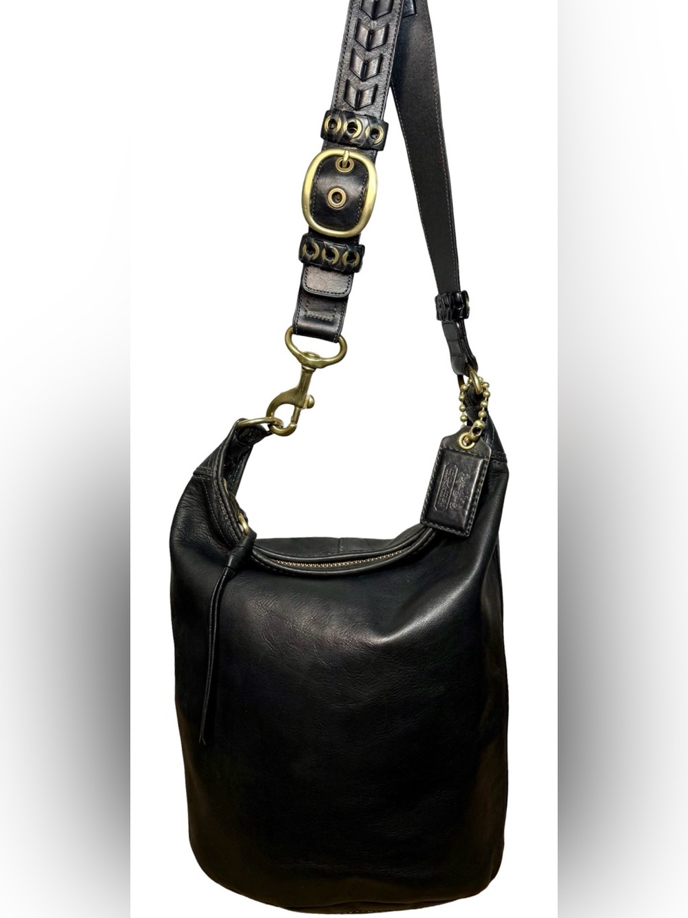 Coach Bleecker Tattersall XL Leather Bucket Duffle Bag #11423D